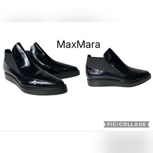 MaxMara Women's Glossy Black Leather Boots Sz 38.5 Eur
